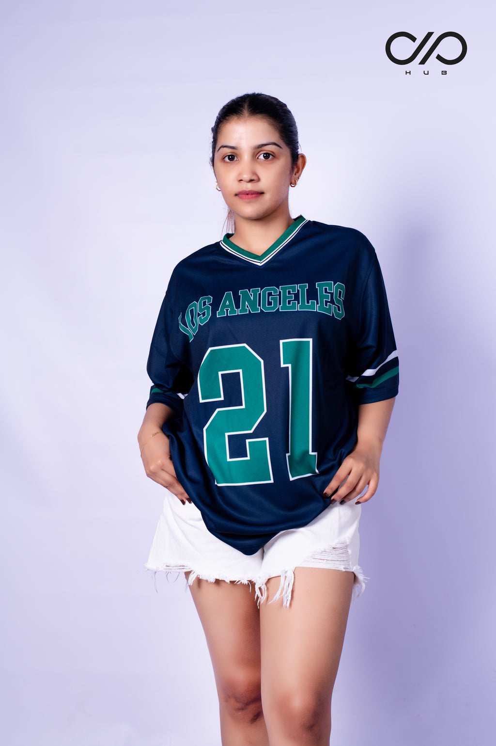 V-collar Croshole material T-shirt Unisex Los Angeles 21 Edition